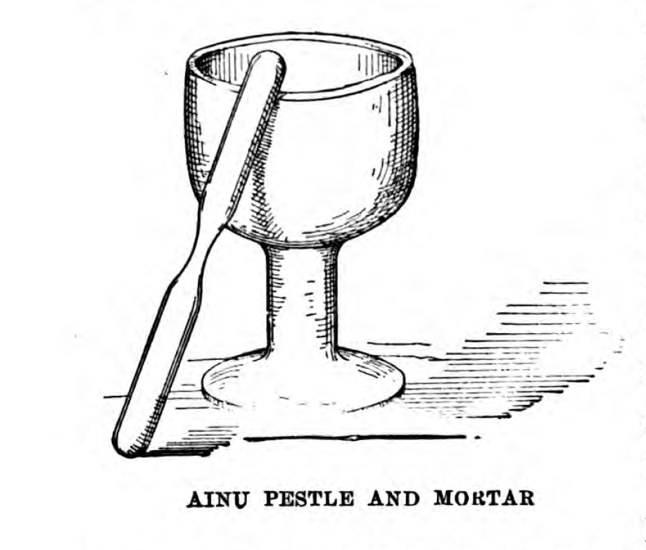 A diagram in black and white of an Ainu pestle and mortar.